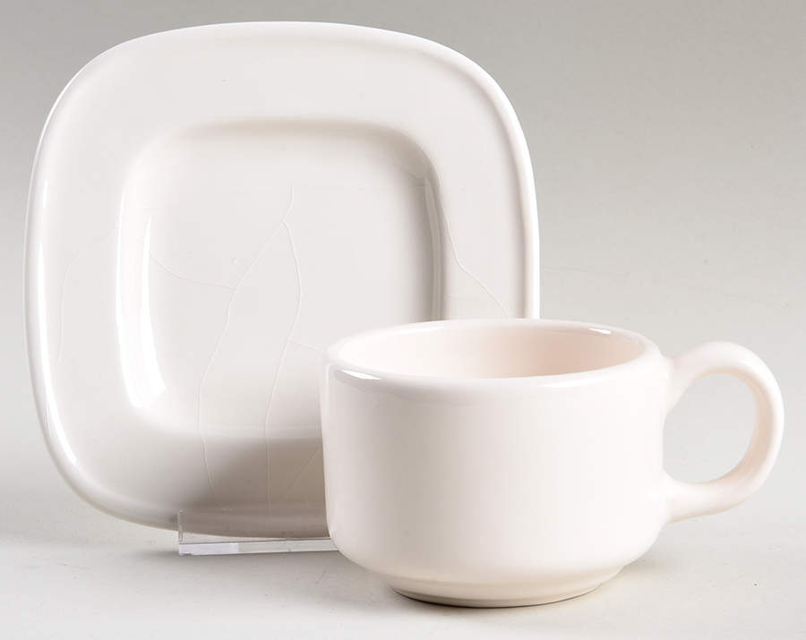 Quadrille White (Earthenware) Flat Cup & Saucer Set by Fitz & Floyd-1