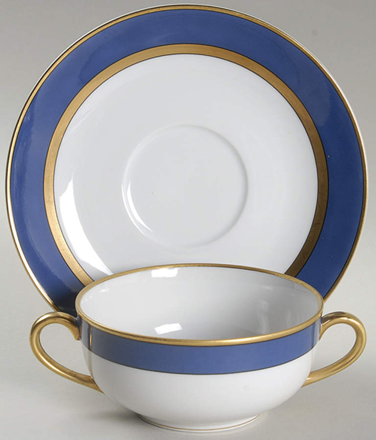 Renaissance Cerulean Blue (Japan) Flat Cream Soup Bowl & Saucer Set by Fitz & Floyd-1