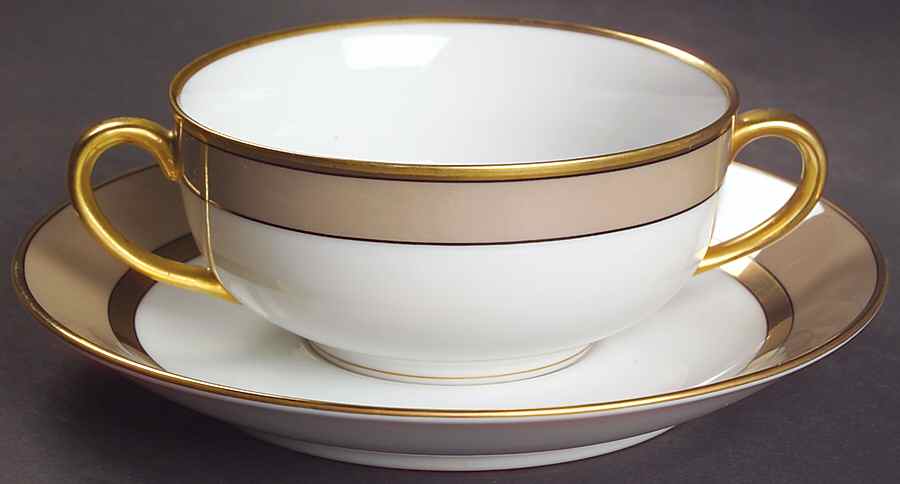 Renaissance Beige Mist Flat Cream Soup Bowl & Saucer Set by Fitz & Floyd-1