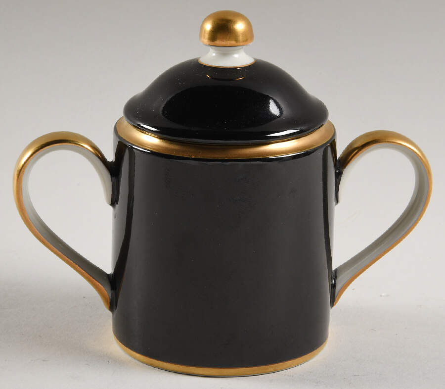 Renaissance Black On Buff Sugar Bowl & Lid by Fitz & Floyd-1