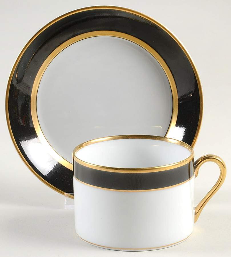 Renaissance Black On White Flat Cup & Saucer Set by Fitz & Floyd-1
