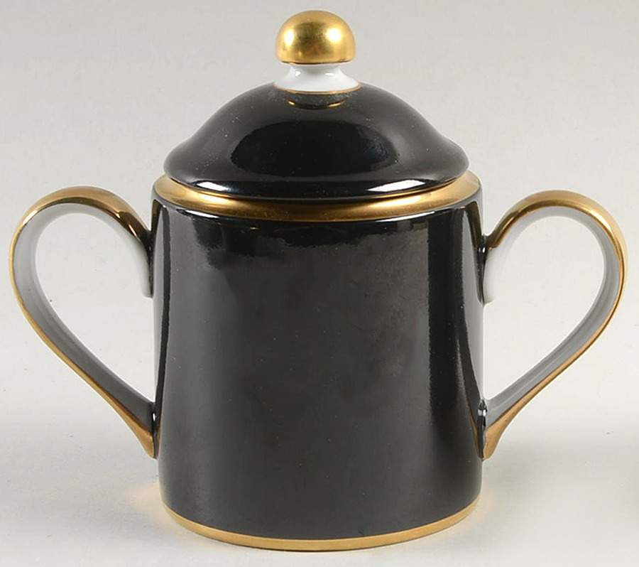 Renaissance Black On White Sugar Bowl & Lid by Fitz & Floyd-1