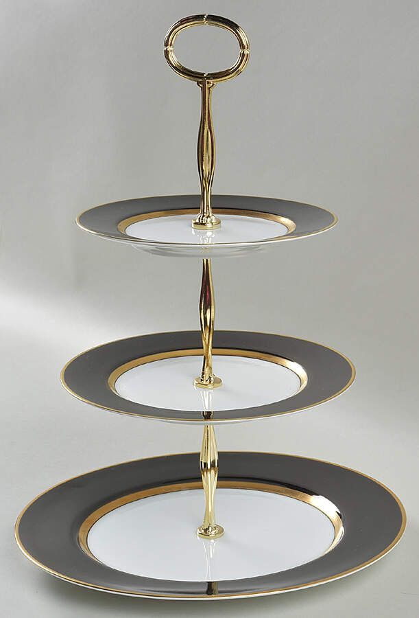 Renaissance Black On White 13 7/8"-14 1/4" 3-Tiered Serving Tray(DP,SP,BB) HC by Fitz & Floyd-1