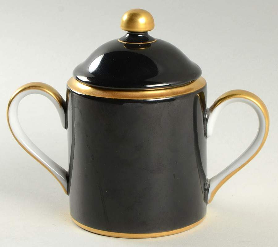 Renaissance Black On White Sugar Bowl & Lid by Fitz & Floyd-1