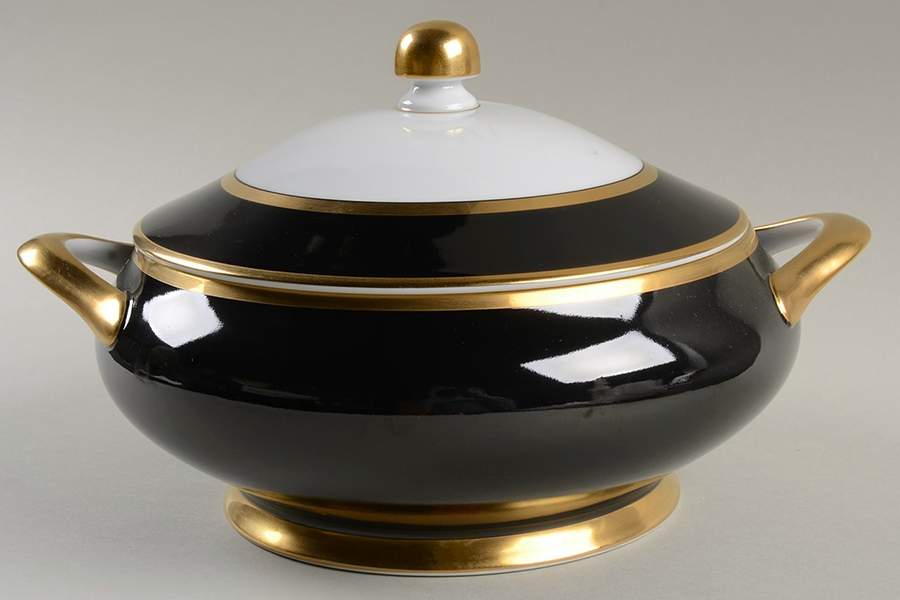 Renaissance Black On White Round Covered Vegetable by Fitz & Floyd-1