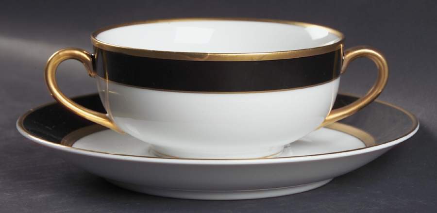 Renaissance Black On White Flat Cream Soup Bowl & Saucer Set by Fitz & Floyd-1