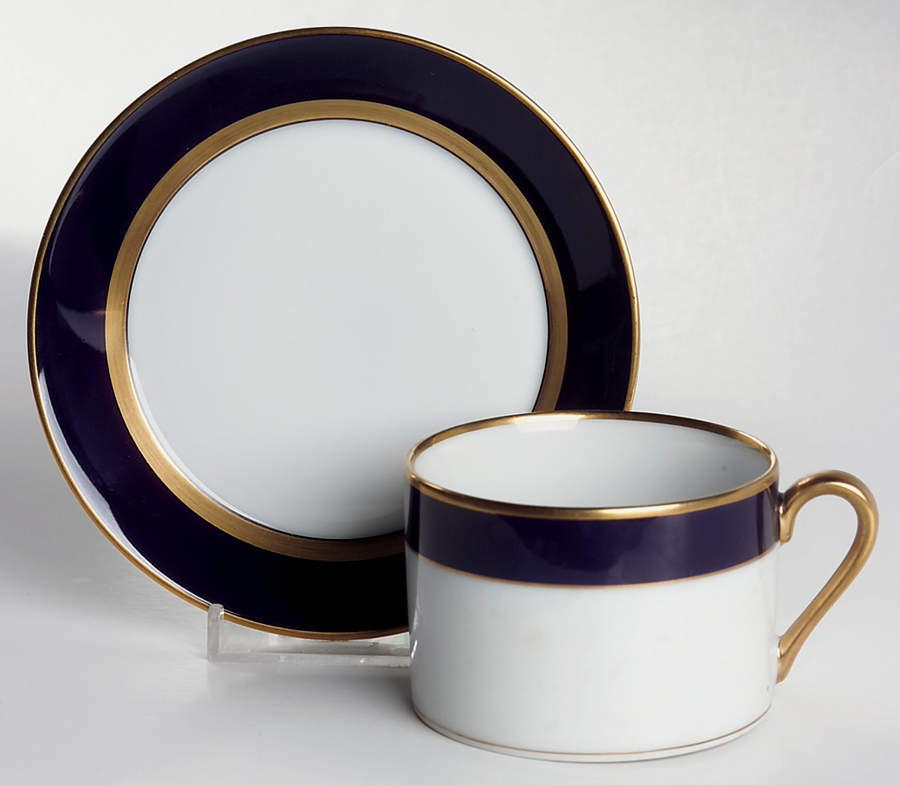 Renaissance Cobalt Blue (Japan) Flat Cup & Saucer Set by Fitz & Floyd-1