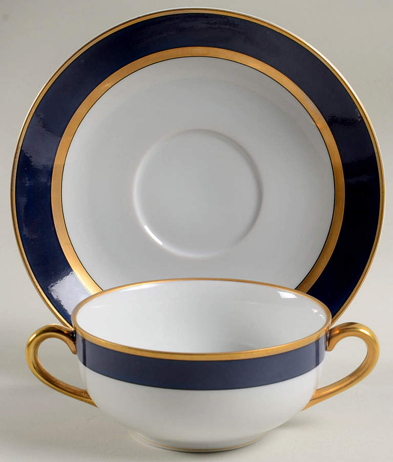 Renaissance Cobalt Blue (Japan) Flat Cream Soup Bowl & Saucer Set by Fitz & Floyd-1