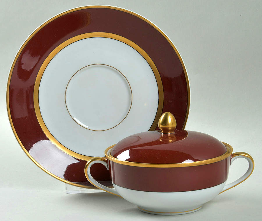 Renaissance Cinnabar Flat Cream Soup Bowl & Saucer Set with Lid by Fitz & Floyd-1