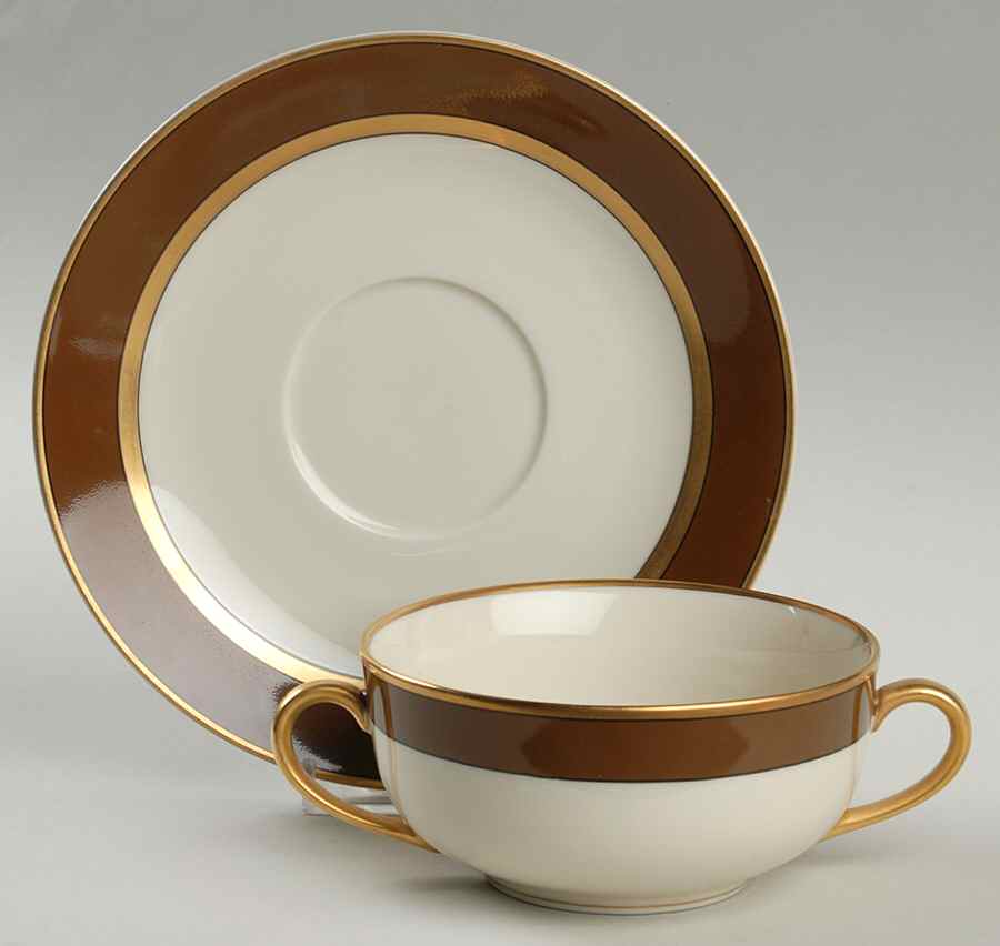 Renaissance Cognac (Medium Brown) Flat Cream Soup Bowl & Saucer Set by Fitz & Floyd-1
