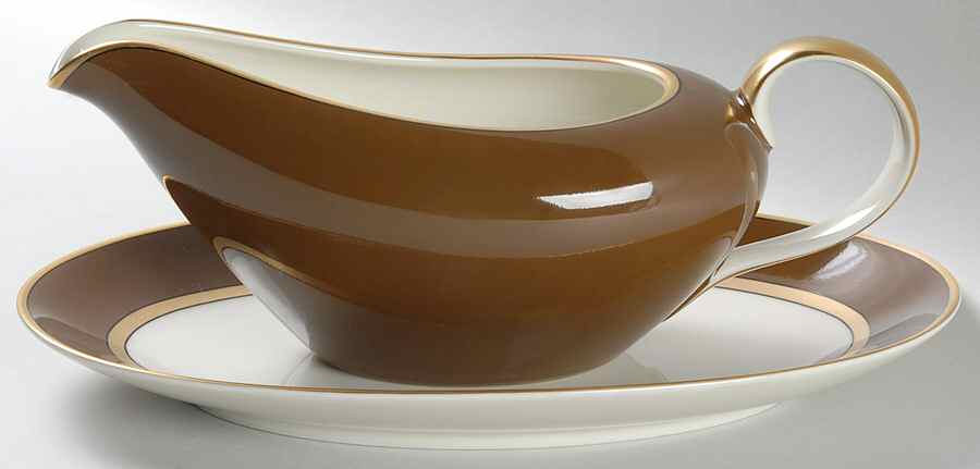 Renaissance Cognac (Medium Brown) Gravy Boat & Underplate/Relish by Fitz & Floyd-1
