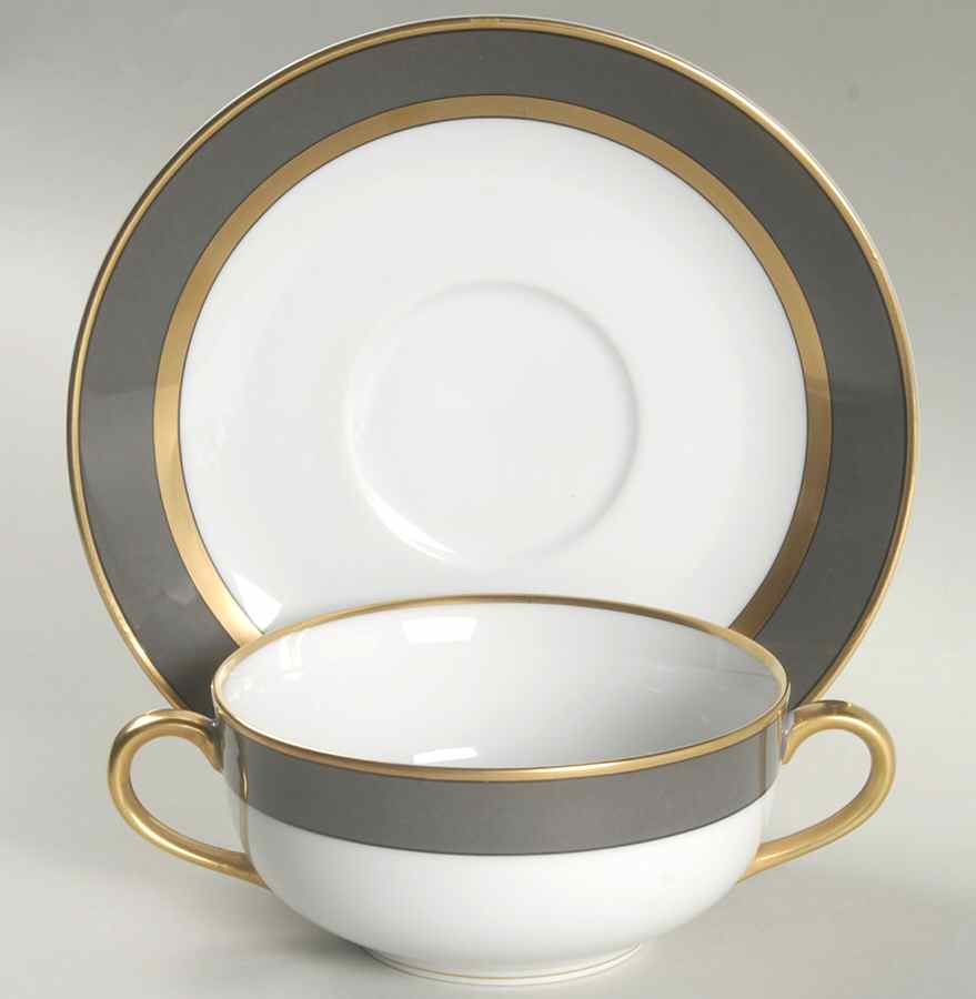 Renaissance Gray Flat Cream Soup Bowl & Saucer Set by Fitz and Floyd-1