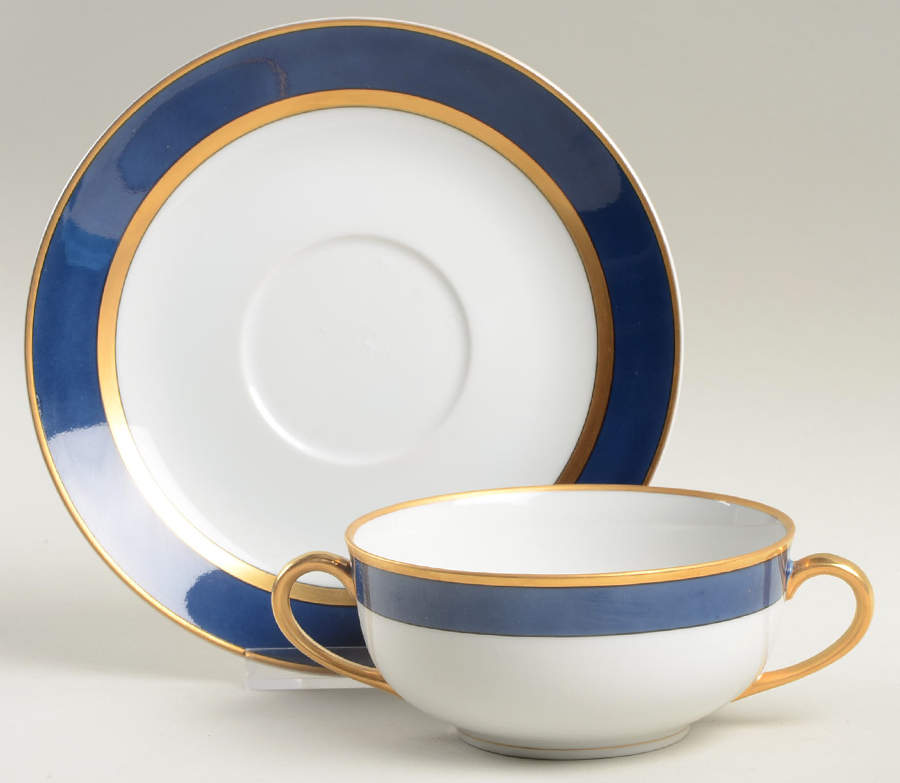 Renaissance Lapis Blue Flat Cream Soup Bowl & Saucer Set by Fitz and Floyd-1