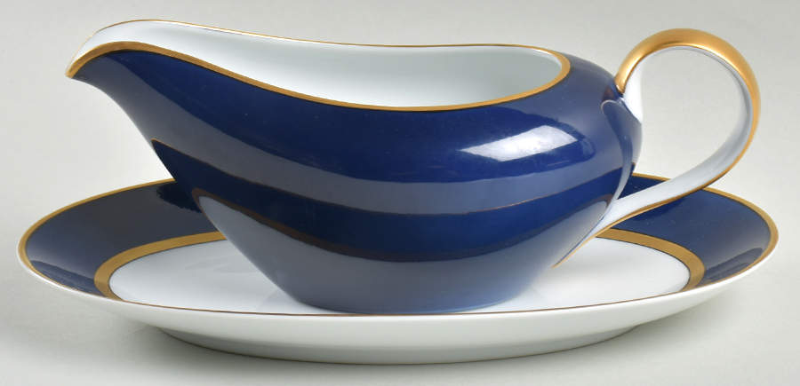 Renaissance Lapis Blue Gravy Boat & Underplate/Relish by Fitz and Floyd-1