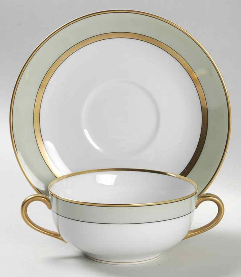 Renaissance Mint Green Flat Cream Soup Bowl & Saucer Set by Fitz & Floyd-1