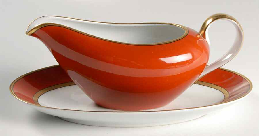 Renaissance Orange (Terra Cotta) Gravy Boat & Underplate/Relish by Fitz & Floyd-1