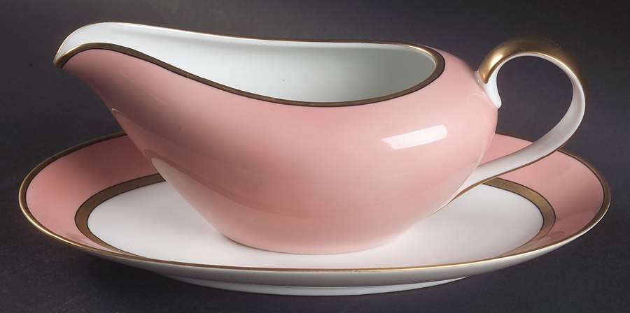 Renaissance Peach (Wide Gold Verge Line) Gravy Boat & Underplate/Relish by Fitz & Floyd-1