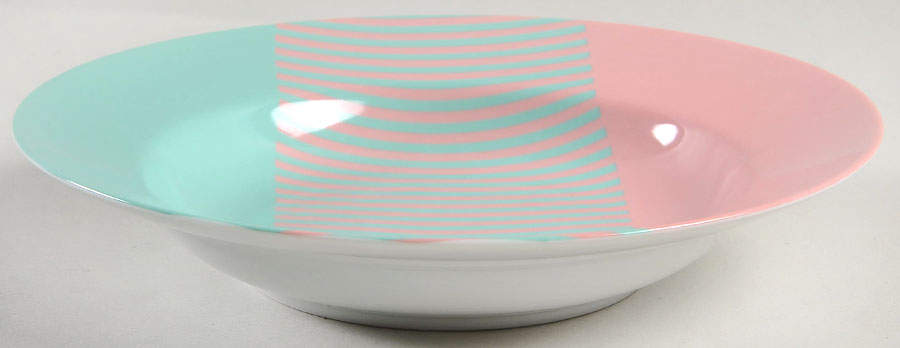 Reprise Peach Coral and Turquoise Large Rim Soup Bowl by Fitz & Floyd-1