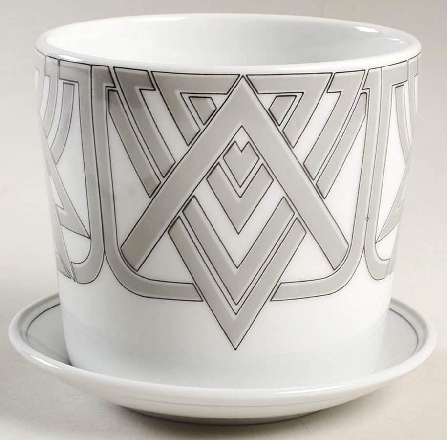 The Ritz Grey 4" Flower Pot with Underplate by Fitz & Floyd-1