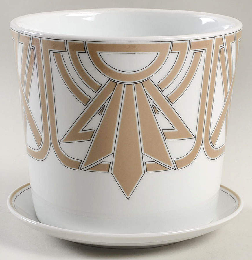 The Ritz Taupe 5" Flower Pot & Underplate by Fitz & Floyd-1