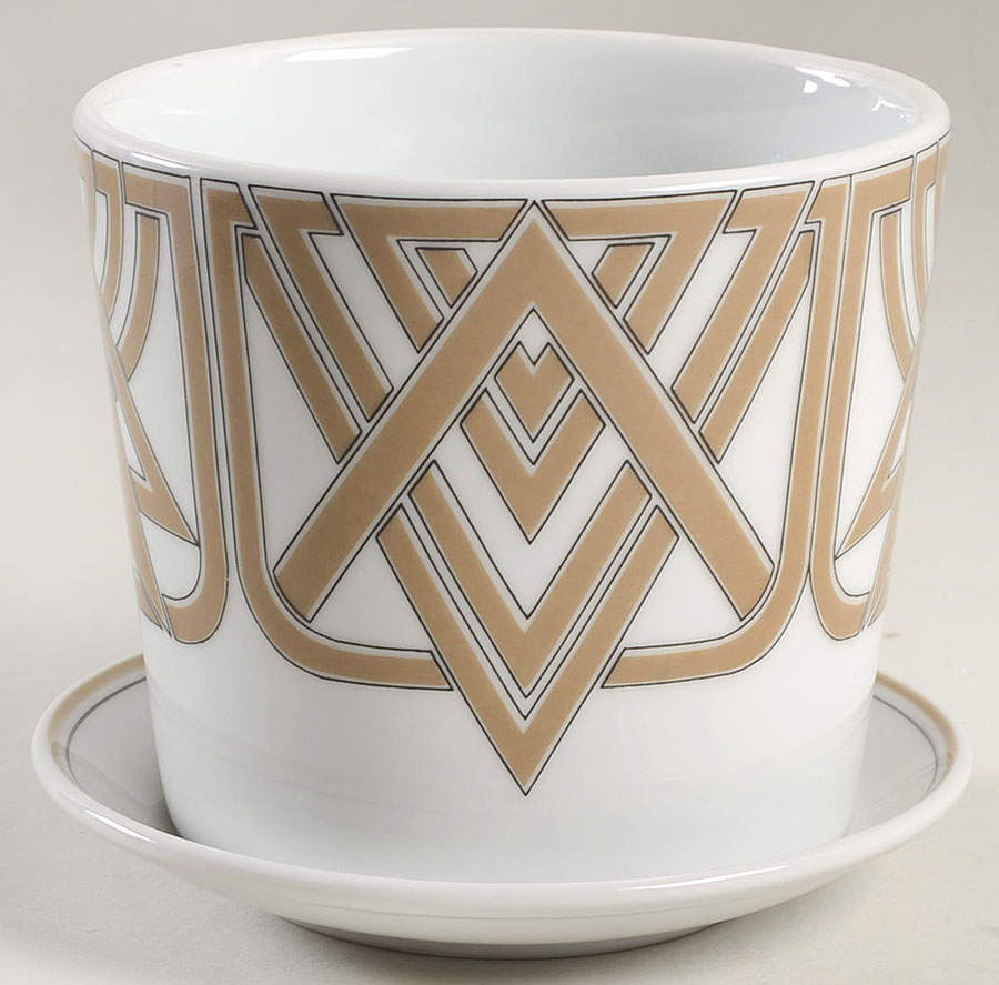 The Ritz Taupe 3" Flower Pot & Underplate by Fitz & Floyd-1