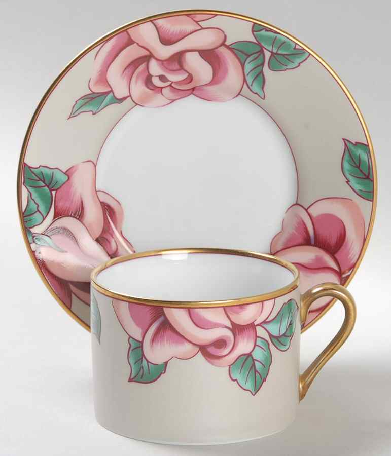 Rose D'Argent Flat Cup & Saucer Set by Fitz & Floyd-1