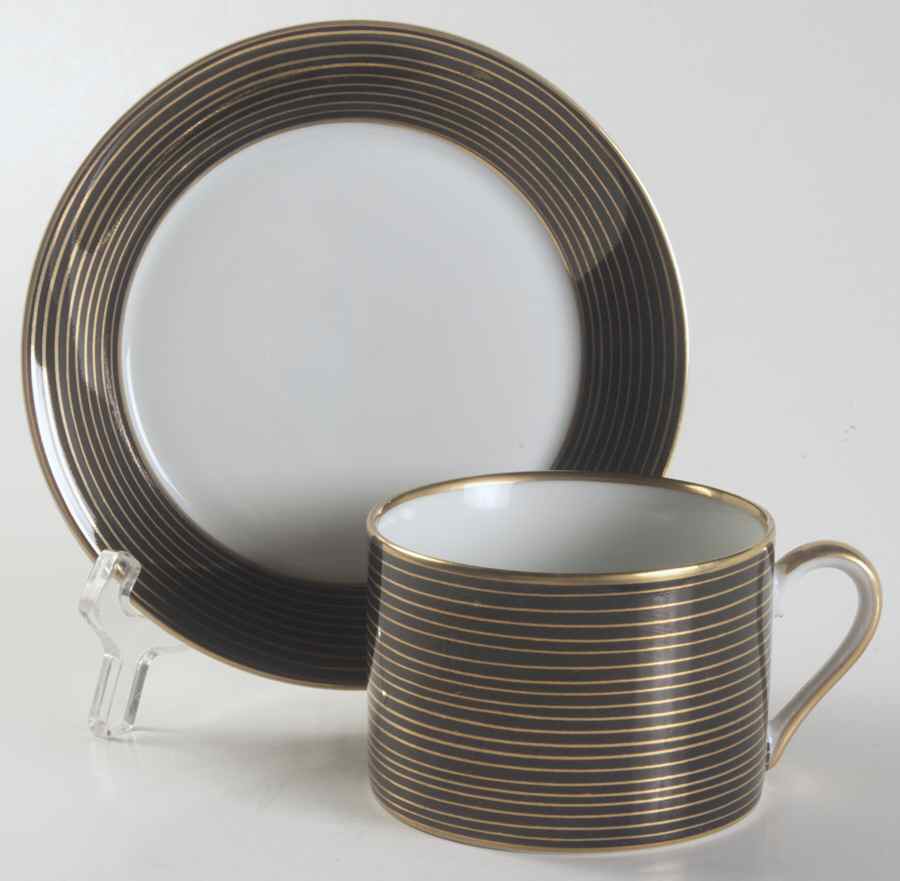 Rondelle Black Flat Cup & Saucer Set by Fitz & Floyd-1