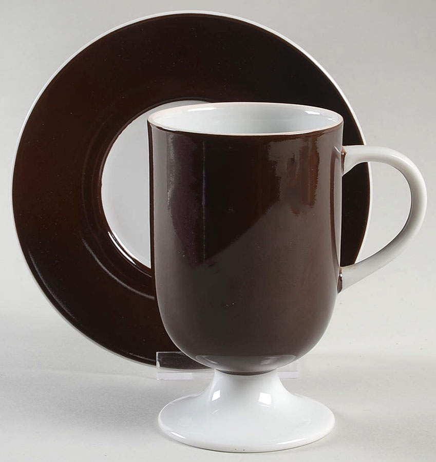 Rondelet Dark Brown (White Background) Footed Cup & Saucer Set by Fitz & Floyd-1