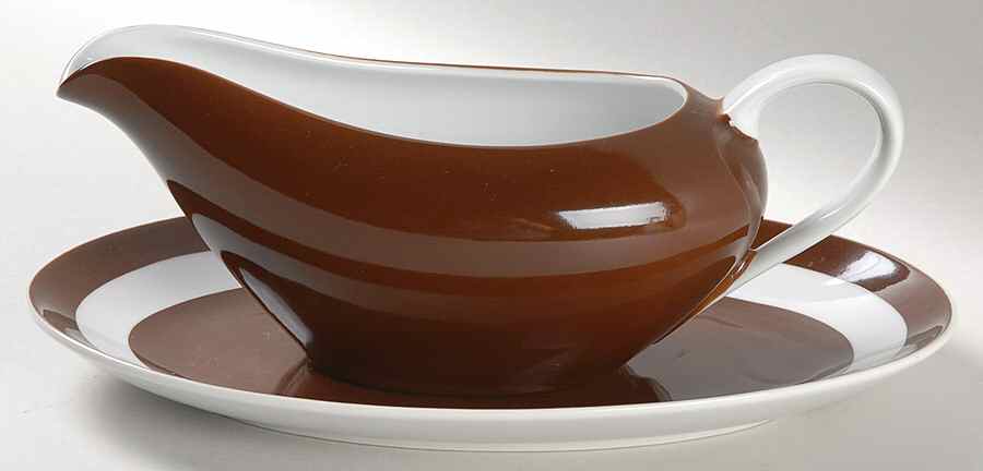 Rondelet Dark Brown (White Background) Gravy Boat & Underplate/Relish by Fitz & Floyd-1