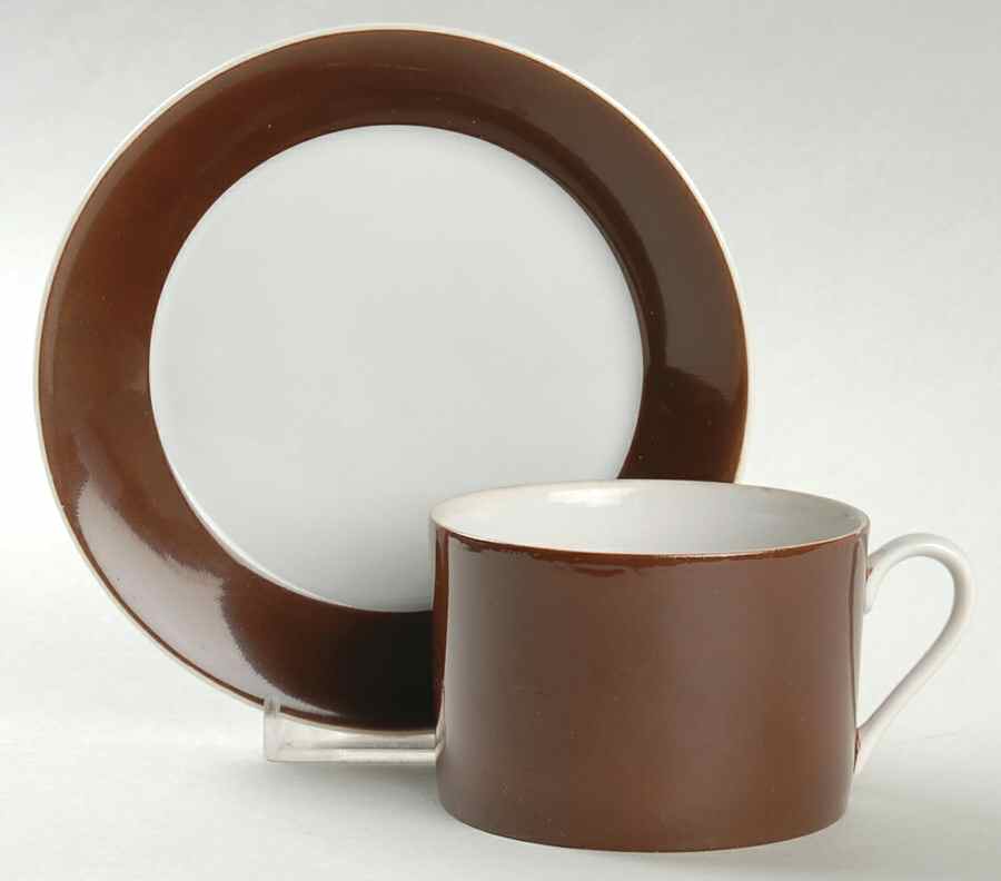 Rondelet Dark Brown (White Background) Flat Cup & Saucer Set by Fitz & Floyd-1