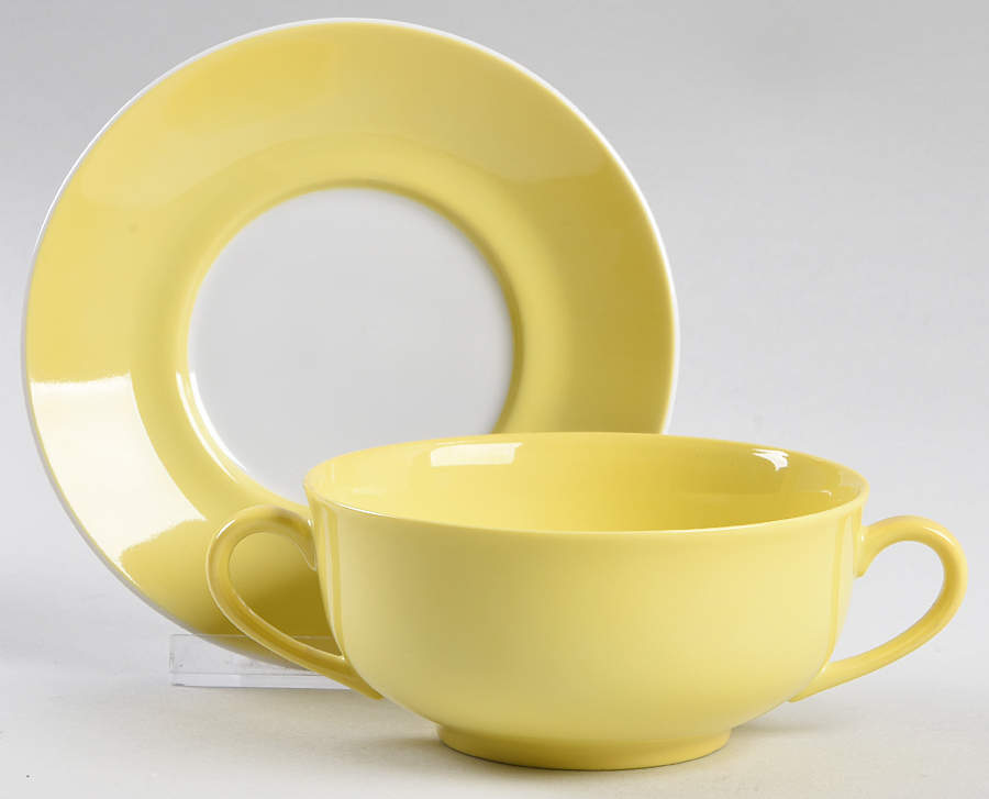 Rondelet Yellow Flat Cream Soup Bowl & Saucer Set by Fitz & Floyd-1
