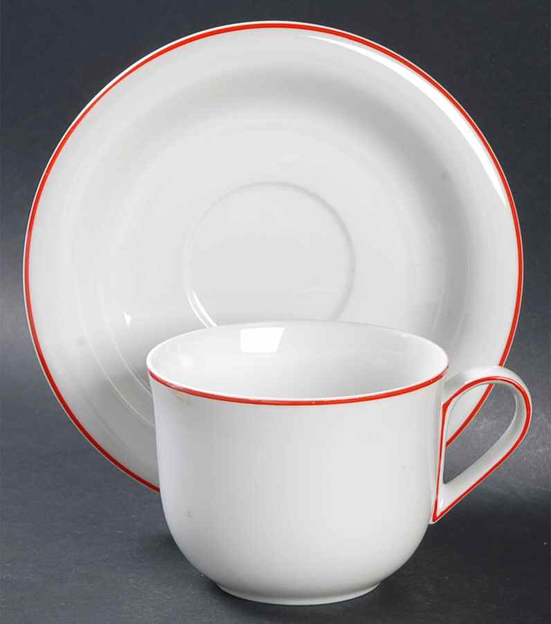 Rouleau Red Flat Cup & Saucer Set by Fitz & Floyd-1