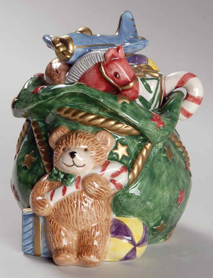 Santa's List Figural  Sugar Bowl & Lid w/Spoon by Fitz & Floyd-1
