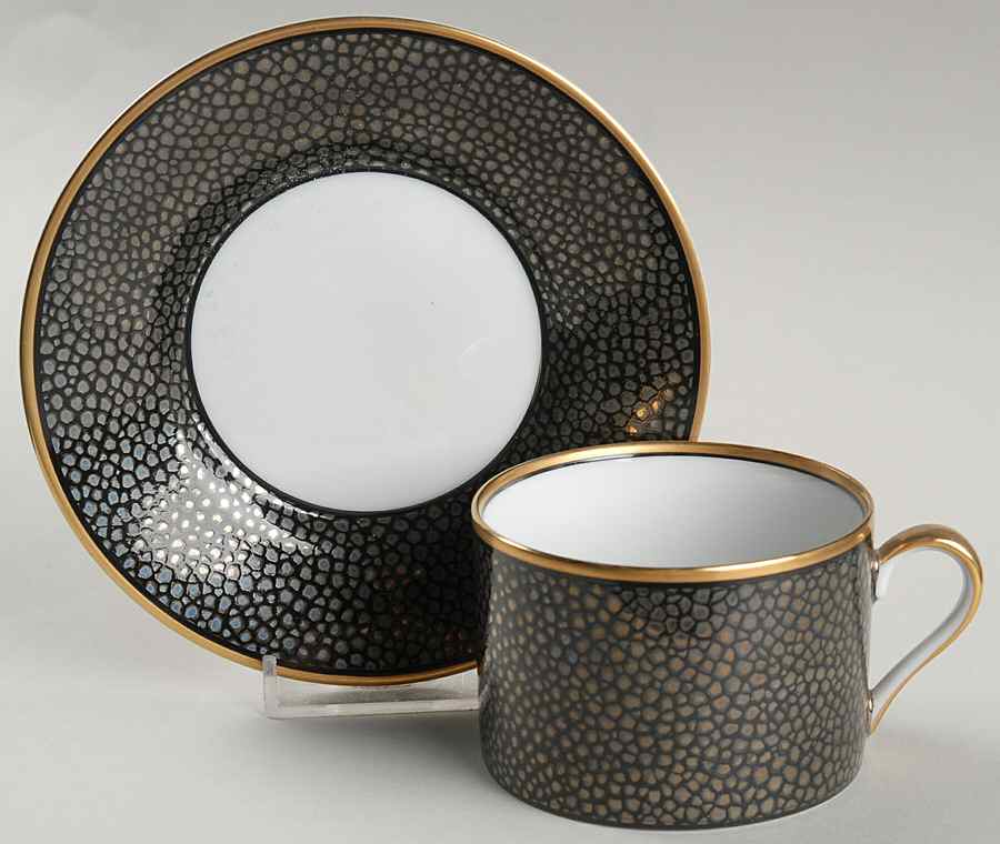 Shagreen Charcoal (Made in Japan) Flat Cup & Saucer Set by Fitz & Floyd-1