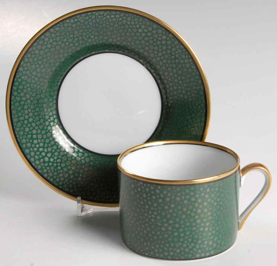Shagreen Teal Green Flat Cup & Saucer Set by Fitz & Floyd-1