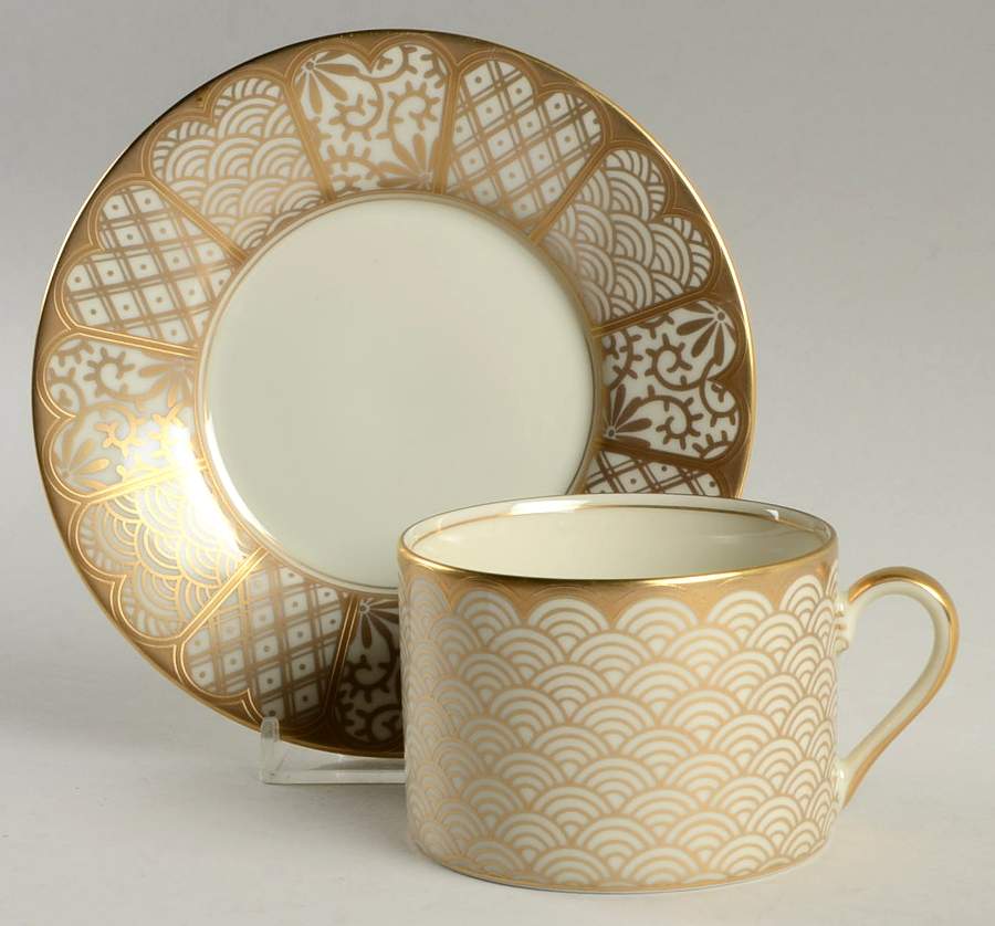 Shinmonzen Gold Flat Cup & Saucer Set by Fitz & Floyd-1