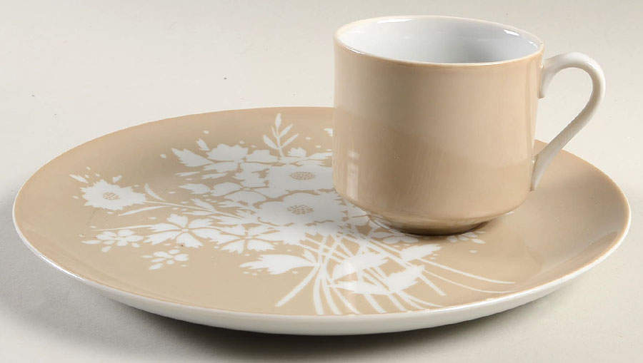 Silhouette Bouquet Taupe Snack Plate & Cup Set by Fitz & Floyd-1