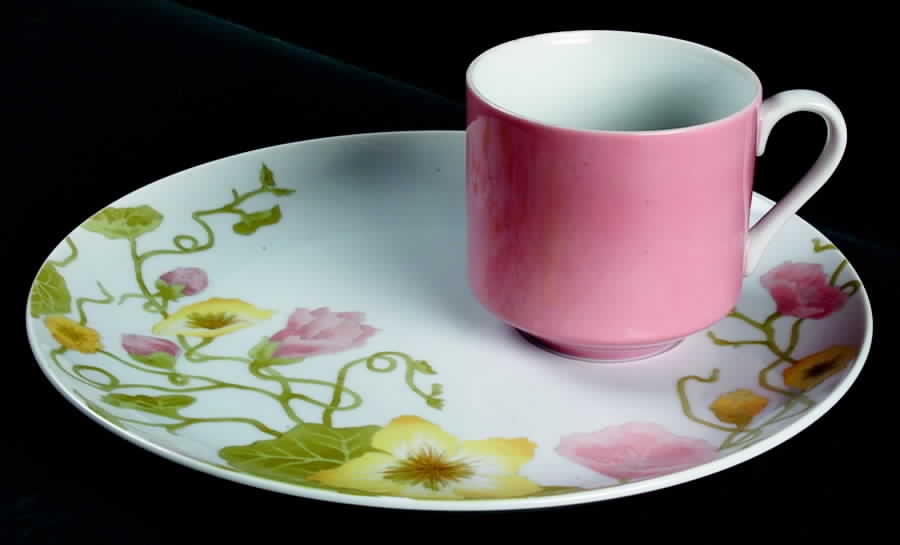 Spring Flower (Cream Background) Snack Plate & Cup Set by Fitz & Floyd-1