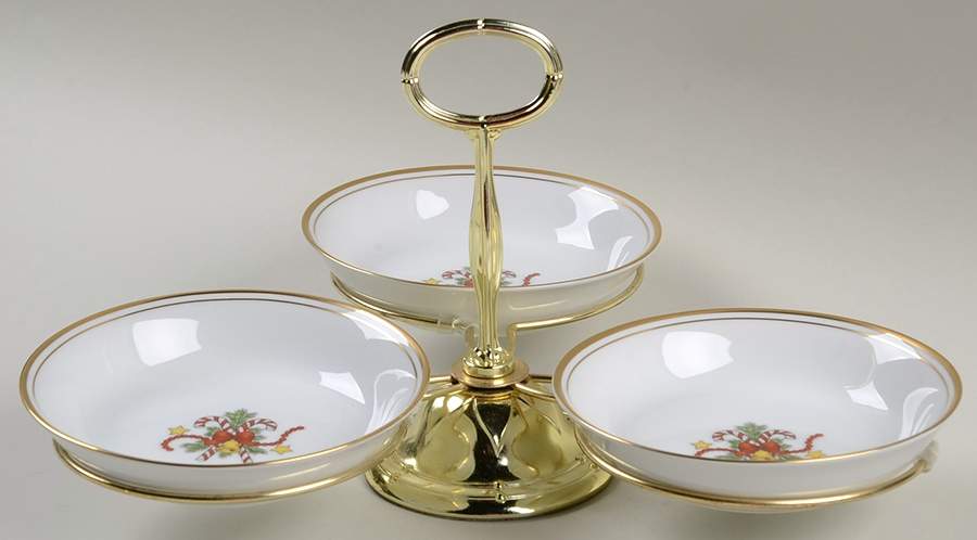St. Nicholas 7" x 12" 3-Part Relish & Metal Stand (FR) HC by Fitz & Floyd-1