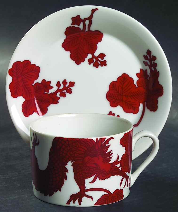 Temple Dragon Flat Cup & Saucer Set by Fitz & Floyd-1