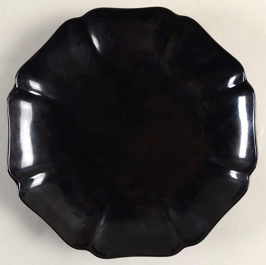Total Color Black (Round, Smooth) Scalloped Luncheon Plate by Fitz and Floyd-1