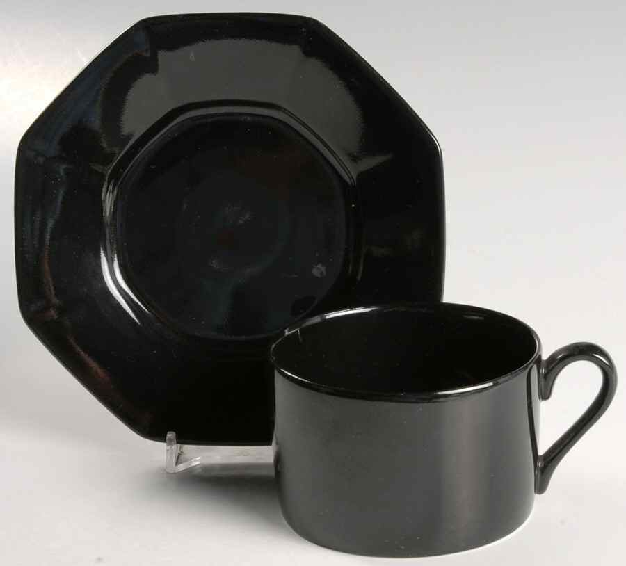 Total Color Black (Octagonal) Flat Cup & Saucer Set by Fitz and Floyd-1
