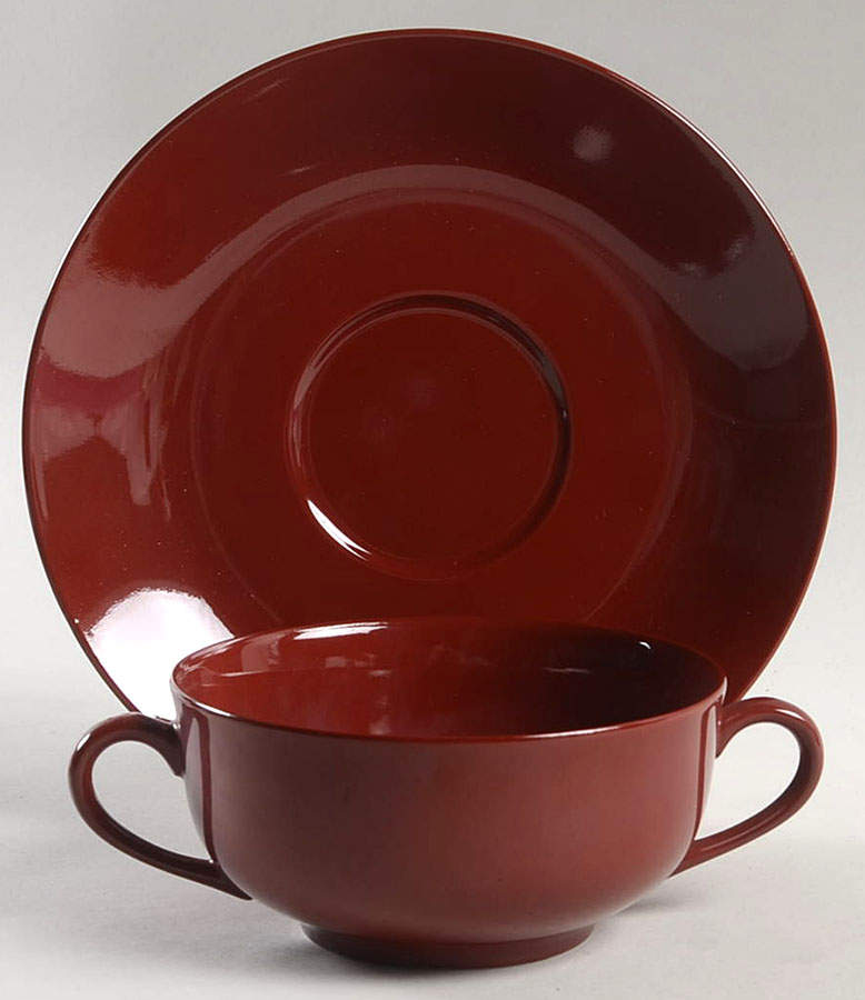 Total Color Cinnabar (Round) Flat Cream Soup Bowl & Saucer Set by Fitz and Floyd-1