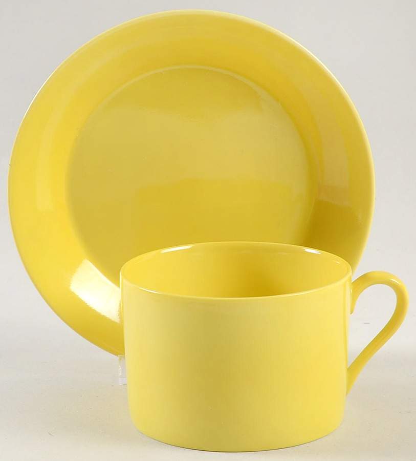 Total Color Yellow (Round, Smooth) Flat Cup & Saucer Set by Fitz & Floyd-1