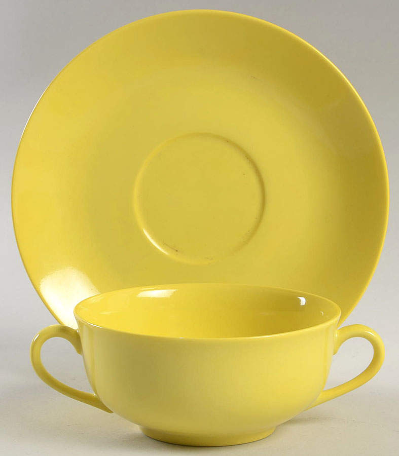 Total Color Yellow (Round, Smooth) Flat Cream Soup Bowl & Saucer Set by Fitz & Floyd-1