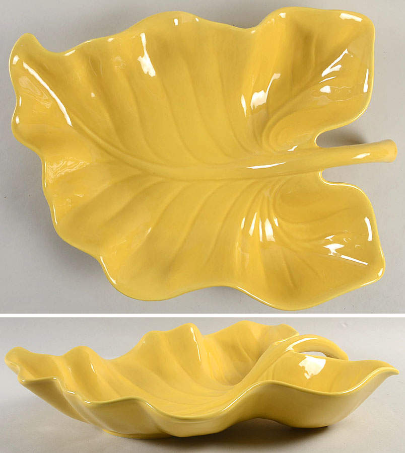 Total Color Yellow (Round, Smooth) 15" Leaf Shaped Platter by Fitz & Floyd-1
