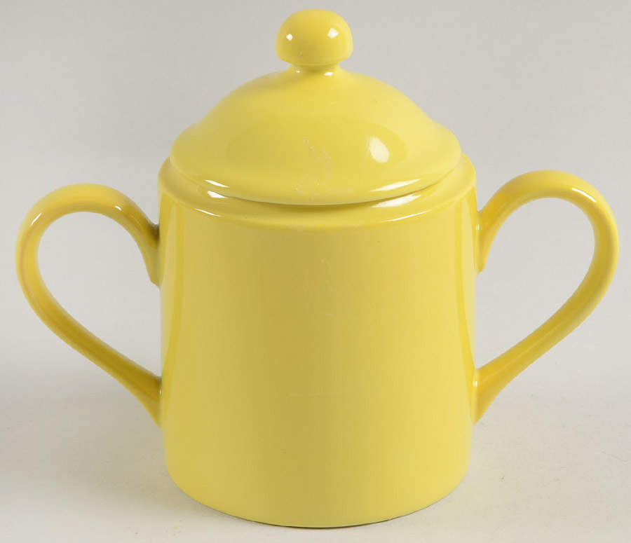 Total Color Yellow (Round, Smooth) Sugar Bowl & Lid by Fitz & Floyd-1
