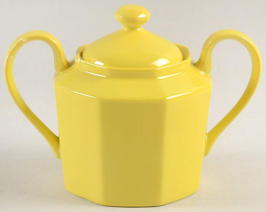 Total Color Yellow (Octagonal) Sugar Bowl & Lid by Fitz & Floyd-1