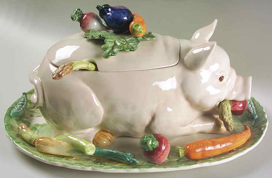 Vegetable Garden Tureen & Lid w/Ladle & Underplate by Fitz & Floyd-1