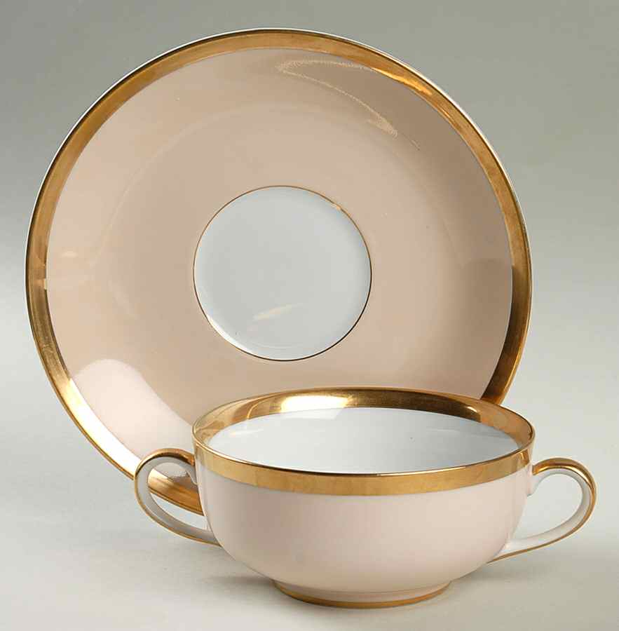 Versailles Shell Peach Flat Cream Soup Bowl & Saucer Set by Fitz & Floyd-1